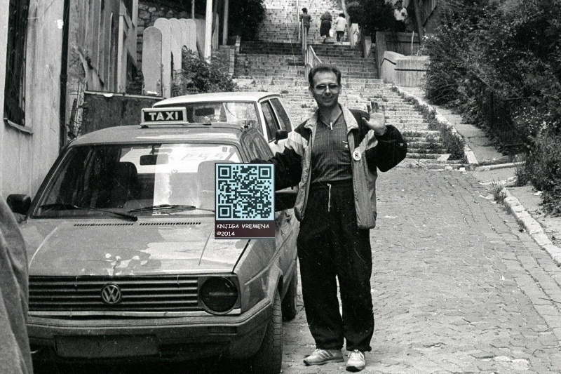 Miomir Mile Plakalovic with his taxi, 1992-1995